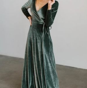 Baltic Born Esmerelda Velvet Wrap Dress - Eucalyptus Cool Green